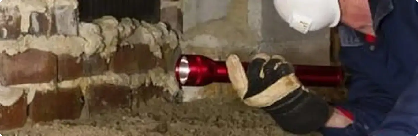 Pest control technician inspecting a crawl space for ant activity in Signal Hill, CA